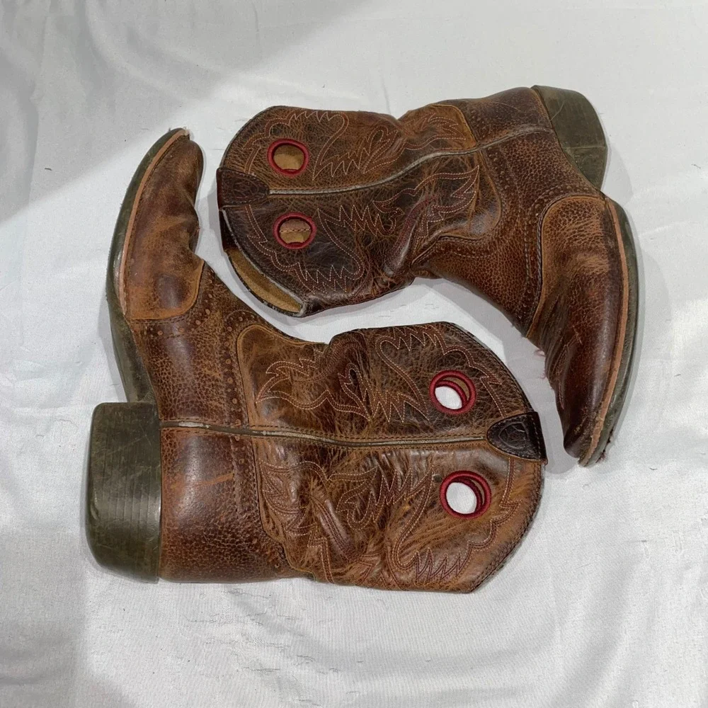 Ariat Kids Brown Leather Western Cowboy Boots Square Toe 10014101 Size 4 Y